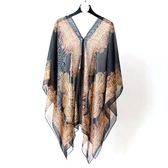 Shawl Cover Up Multi Use Overlay Beach Swimsuit Chiffon Boho Vacation Cruise - Picture 2 of 5